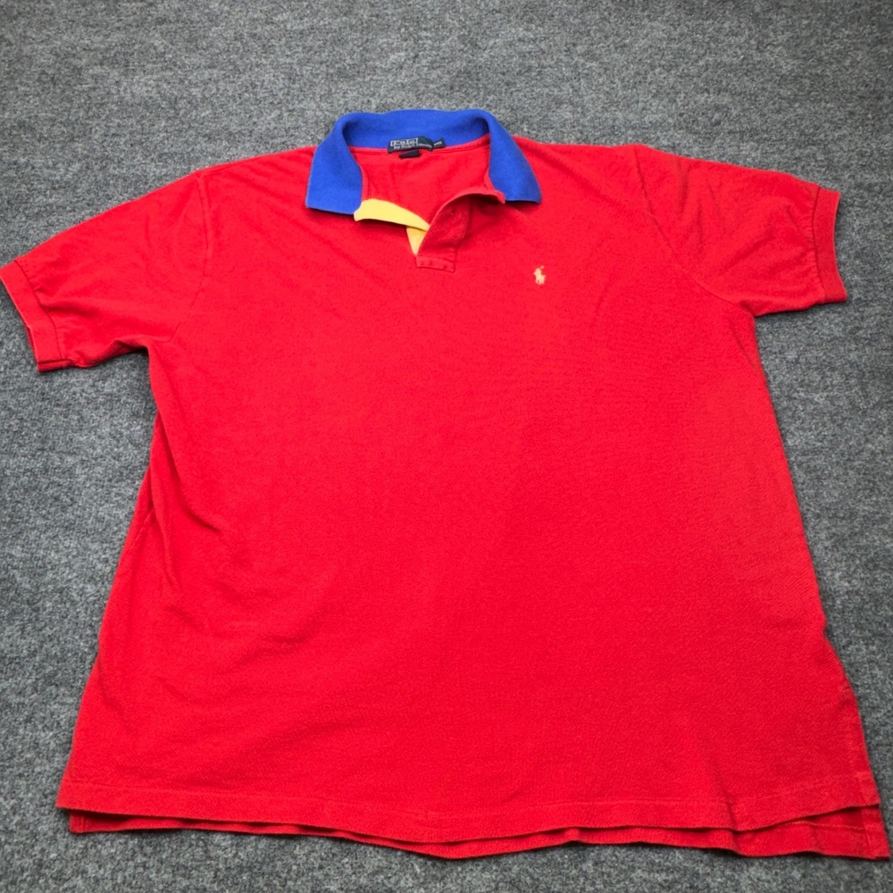 Vintage Polo Ralph Lauren Shirt Mens 2XL Red Blue Colorblock Pique 90s Preppy